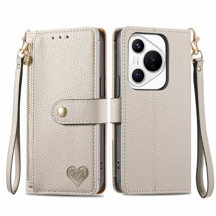 For Huawei Pura 70 Love Zipper Lanyard Leather Phone Case(Gray)