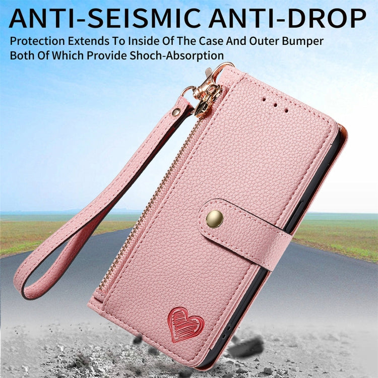 For Huawei Pura 70 Love Zipper Lanyard Leather Phone Case(Pink)