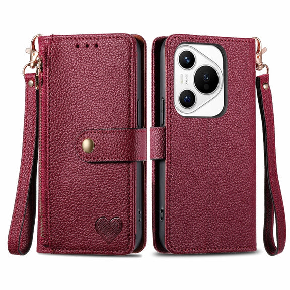 For Huawei Pura 70 Love Zipper Lanyard Leather Phone Case(Red)