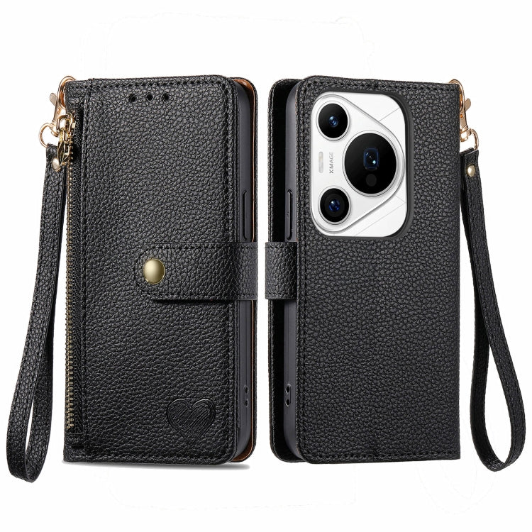 For Huawei Pura 70 Pro Love Zipper Lanyard Leather Phone Case(Black)
