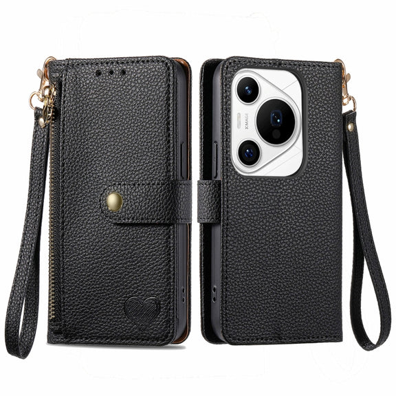 For Huawei Pura 70 Pro Love Zipper Lanyard Leather Phone Case(Black)