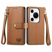 For Huawei Pura 70 Pro Love Zipper Lanyard Leather Phone Case(Brown)