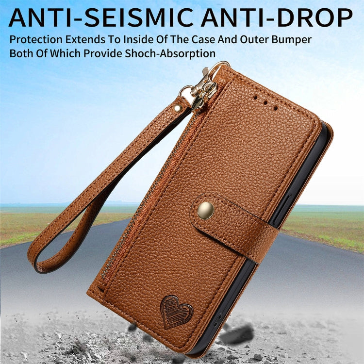 For Huawei Pura 70 Pro Love Zipper Lanyard Leather Phone Case(Brown)