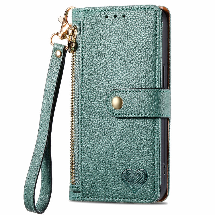 For Huawei Pura 70 Pro Love Zipper Lanyard Leather Phone Case(Green)