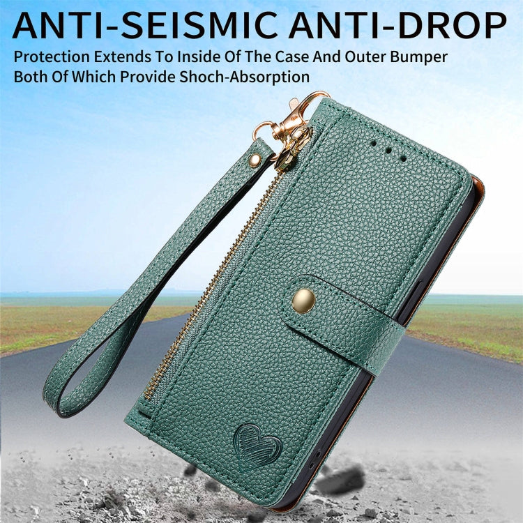 For Huawei Pura 70 Pro Love Zipper Lanyard Leather Phone Case(Green)