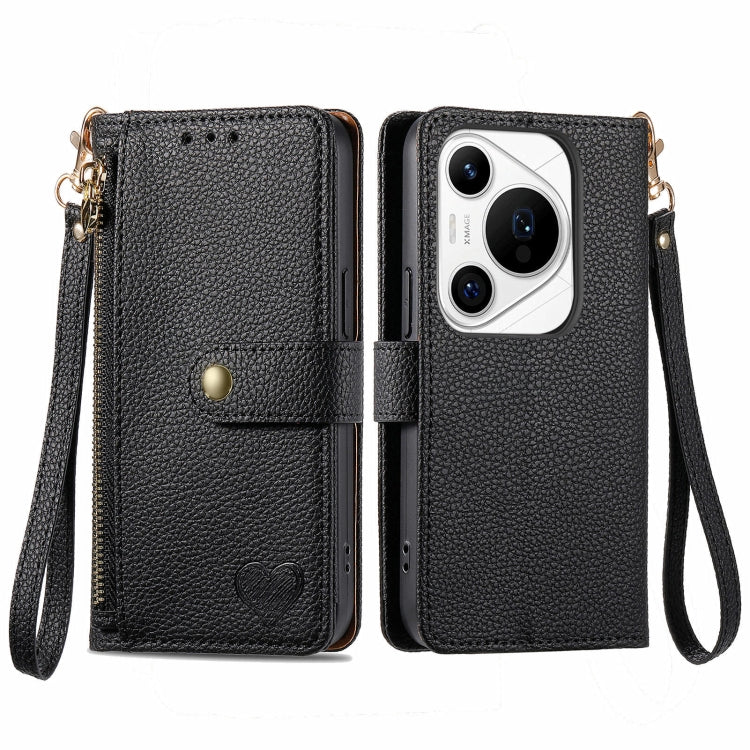 For Huawei Pura 70 Pro+ Love Zipper Lanyard Leather Phone Case(Black)