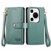 For Huawei Pura 70 Pro+ Love Zipper Lanyard Leather Phone Case(Green)
