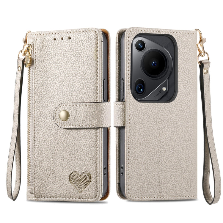 For Huawei Pura 70 Ultra Love Zipper Lanyard Leather Phone Case(Gray)