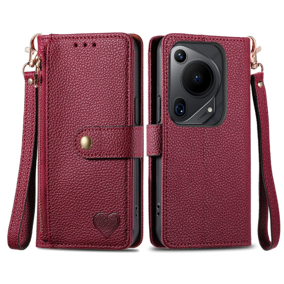 For Huawei Pura 70 Ultra Love Zipper Lanyard Leather Phone Case(Red)