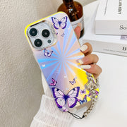 For iPhone 16 Plus Electroplating Laser Butterfly Phone Case with Wrist Strap(Color Butterflies AB1)