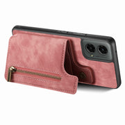 For Motorola Moto G 2024 Retro Leather Zipper Wallet Back Phone Case(Pink)