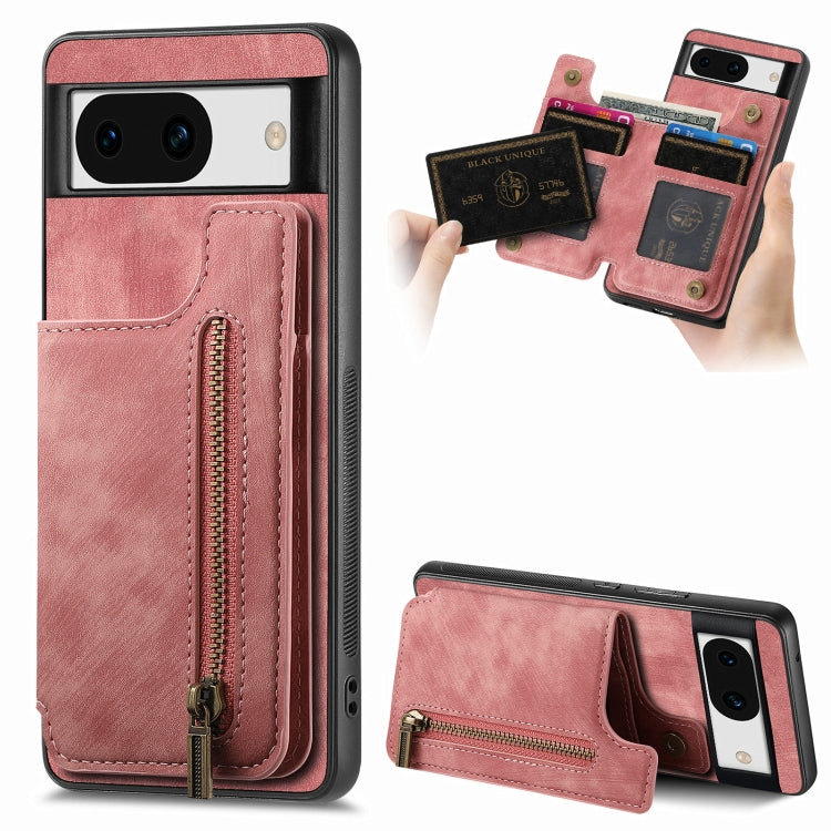 For Google Pixel 9 / 9 Pro Retro Leather Zipper Wallet Back Phone Case(Pink)