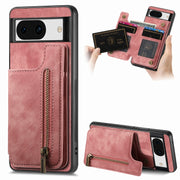 For Google Pixel 9 / 9 Pro Retro Leather Zipper Wallet Back Phone Case(Pink)