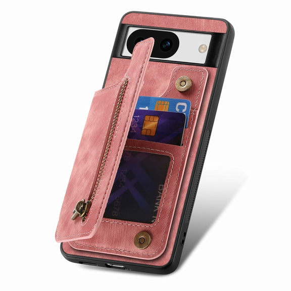 For Google Pixel 9 / 9 Pro Retro Leather Zipper Wallet Back Phone Case(Pink)