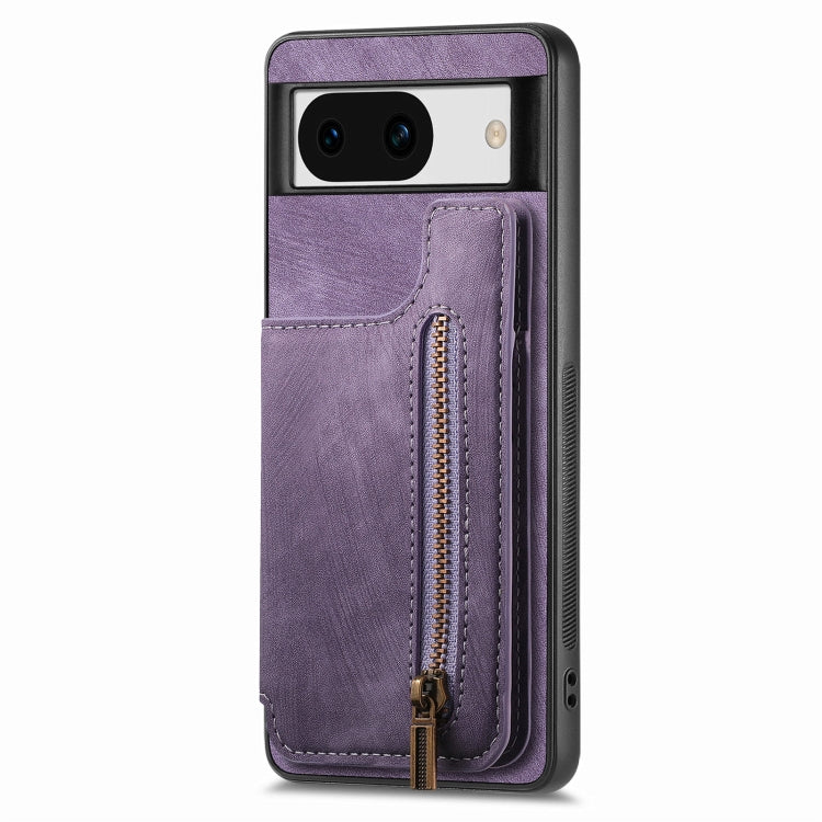 For Google Pixel 9 / 9 Pro Retro Leather Zipper Wallet Back Phone Case(Purple)