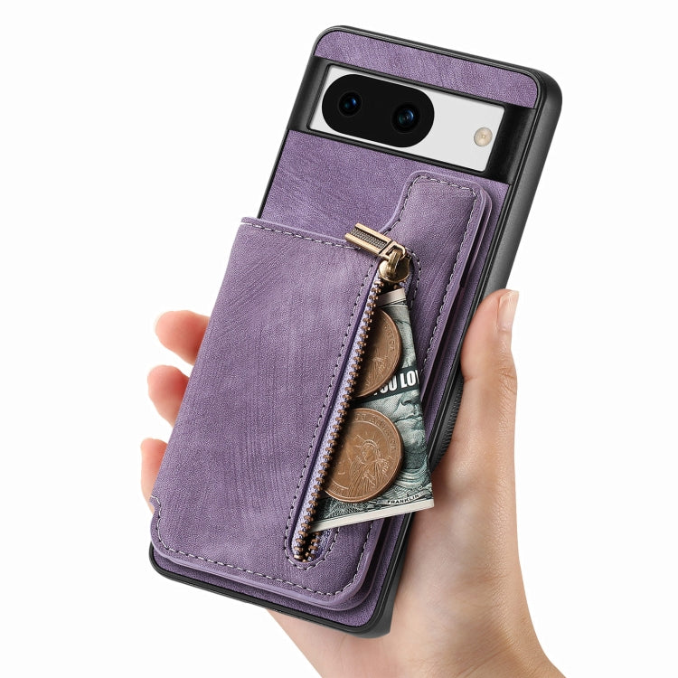 For Google Pixel 9 / 9 Pro Retro Leather Zipper Wallet Back Phone Case(Purple)