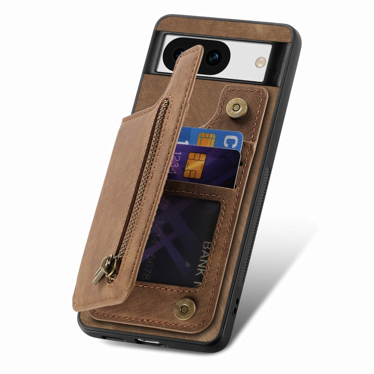 For Google Pixel 9 / 9 Pro Retro Leather Zipper Wallet Back Phone Case(Brown)