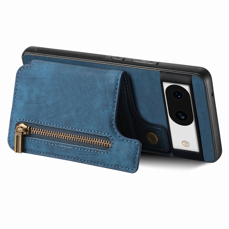 For Google Pixel 9 / 9 Pro Retro Leather Zipper Wallet Back Phone Case(Blue)