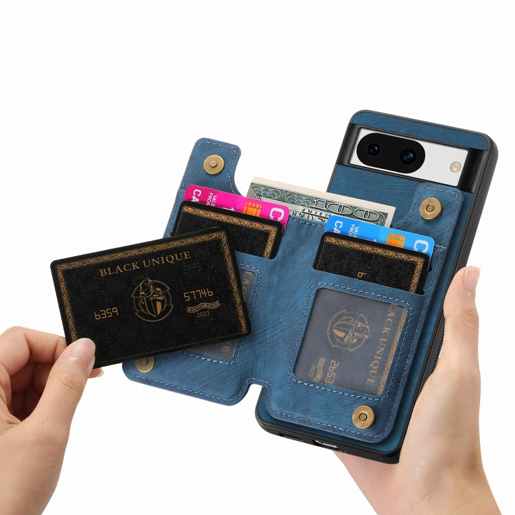 For Google Pixel 9 / 9 Pro Retro Leather Zipper Wallet Back Phone Case(Blue)
