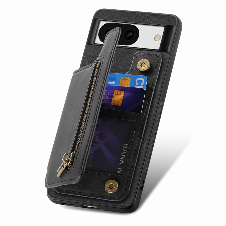 For Google Pixel 9 / 9 Pro Retro Leather Zipper Wallet Back Phone Case(Black)