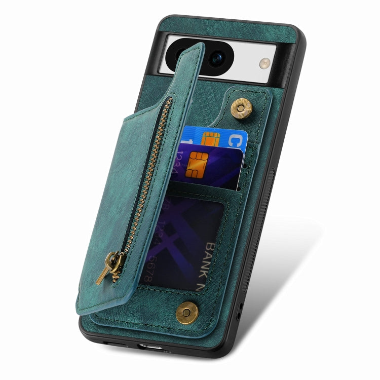 For Google Pixel 9 / 9 Pro Retro Leather Zipper Wallet Back Phone Case(Green)