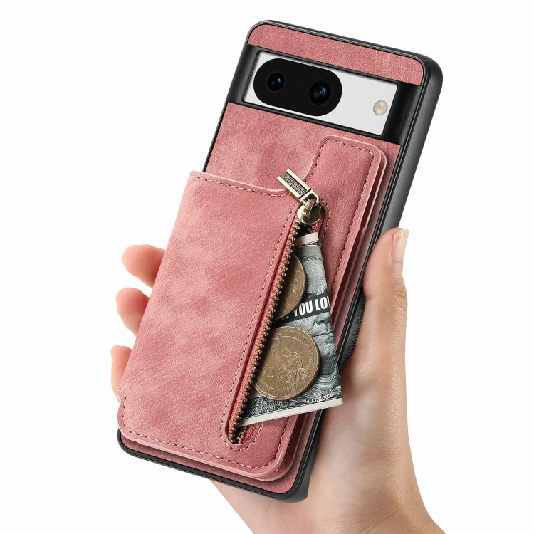 For Google Pixel 9 Pro XL Retro Leather Zipper Wallet Back Phone Case(Pink)