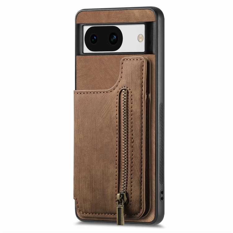 For Google Pixel 9 Pro XL Retro Leather Zipper Wallet Back Phone Case(Brown)