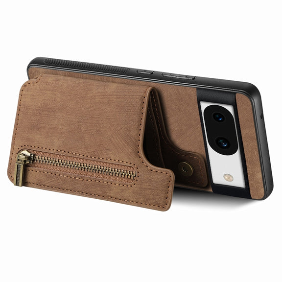 For Google Pixel 9 Pro XL Retro Leather Zipper Wallet Back Phone Case(Brown)