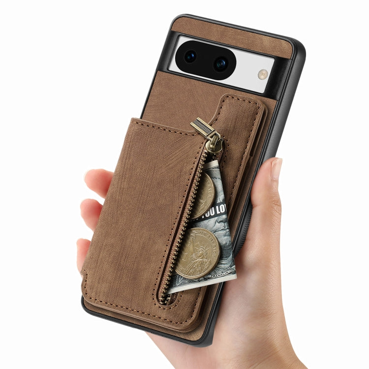 For Google Pixel 9 Pro XL Retro Leather Zipper Wallet Back Phone Case(Brown)