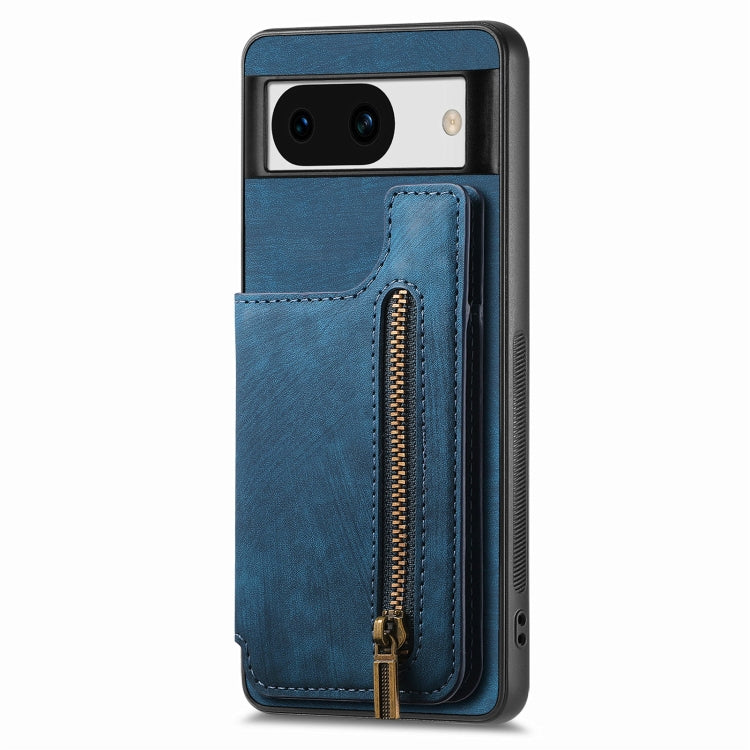 For Google Pixel 9 Pro XL Retro Leather Zipper Wallet Back Phone Case(Blue)