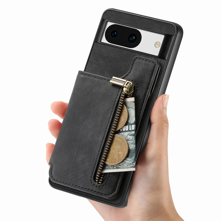 For Google Pixel 9 Pro XL Retro Leather Zipper Wallet Back Phone Case(Black)