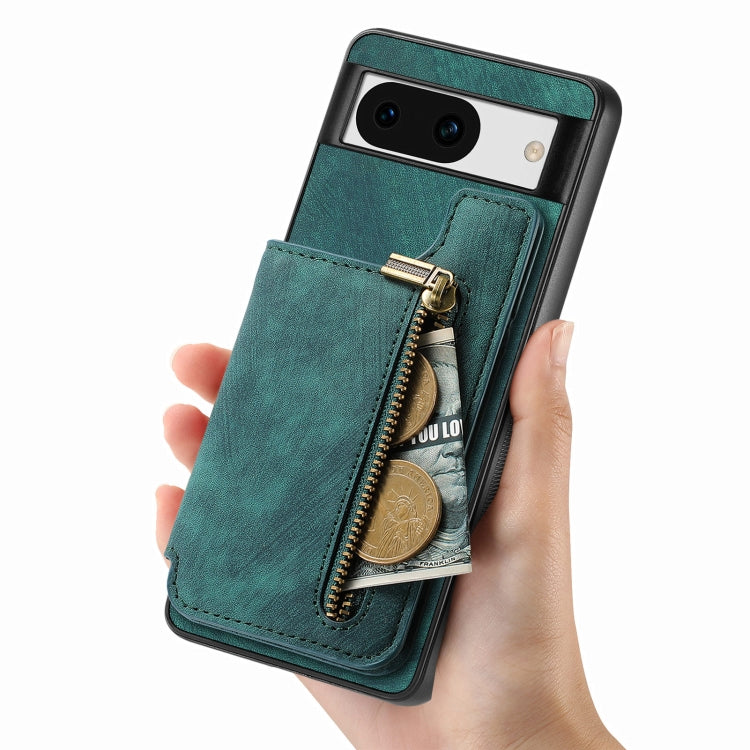 For Google Pixel 9 Pro XL Retro Leather Zipper Wallet Back Phone Case(Green)