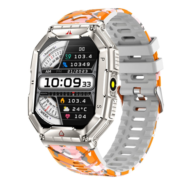 KR82 2.1 inch Color Screen Smart Watch, Support Bluetooth Call / Wellness Tracking(Camouflage Orange)