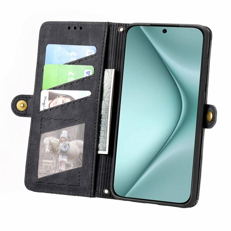 For Huawei Pura 70 Geometric Zipper Wallet Side Buckle Leather Phone Case(Black)