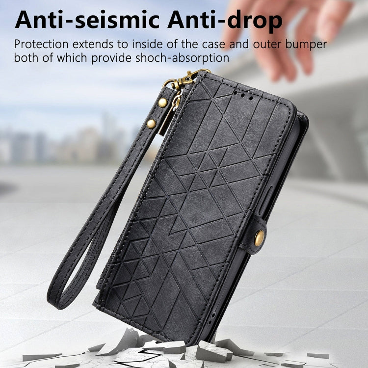 For Huawei Pura 70 Geometric Zipper Wallet Side Buckle Leather Phone Case(Black)