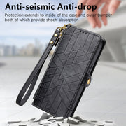 For Huawei Pura 70 Geometric Zipper Wallet Side Buckle Leather Phone Case(Black)