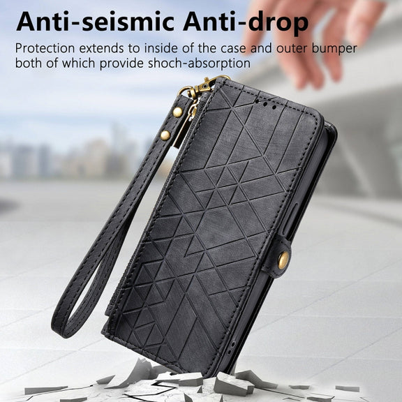For Huawei Pura 70 Geometric Zipper Wallet Side Buckle Leather Phone Case(Black)