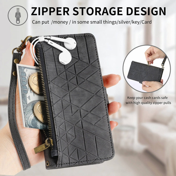 For Huawei Pura 70 Geometric Zipper Wallet Side Buckle Leather Phone Case(Black)