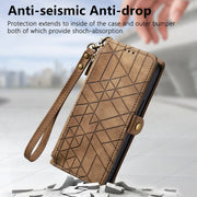 For Huawei Pura 70 Geometric Zipper Wallet Side Buckle Leather Phone Case(Brown)