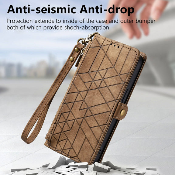 For Huawei Pura 70 Geometric Zipper Wallet Side Buckle Leather Phone Case(Brown)