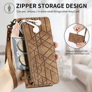 For Huawei Pura 70 Geometric Zipper Wallet Side Buckle Leather Phone Case(Brown)