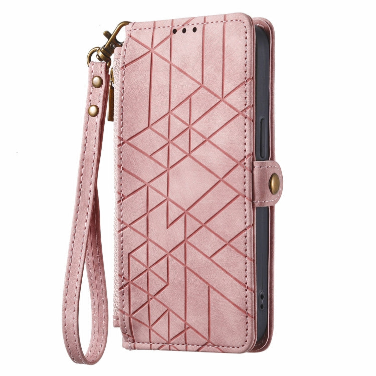 For Huawei Pura 70 Geometric Zipper Wallet Side Buckle Leather Phone Case(Pink)