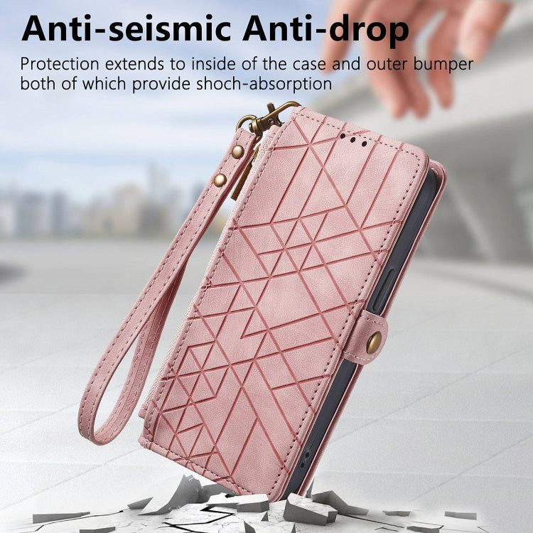 For Huawei Pura 70 Geometric Zipper Wallet Side Buckle Leather Phone Case(Pink)
