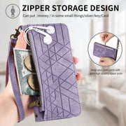 For Huawei Pura 70 Geometric Zipper Wallet Side Buckle Leather Phone Case(Purple)