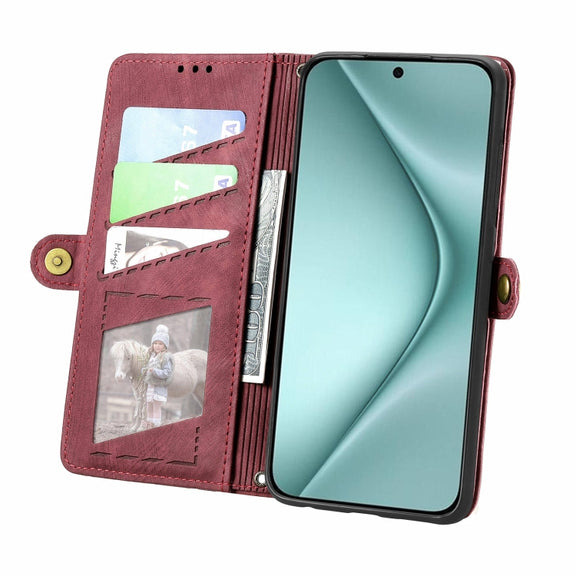 For Huawei Pura 70 Geometric Zipper Wallet Side Buckle Leather Phone Case(Red)