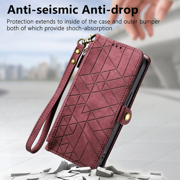 For Huawei Pura 70 Geometric Zipper Wallet Side Buckle Leather Phone Case(Red)