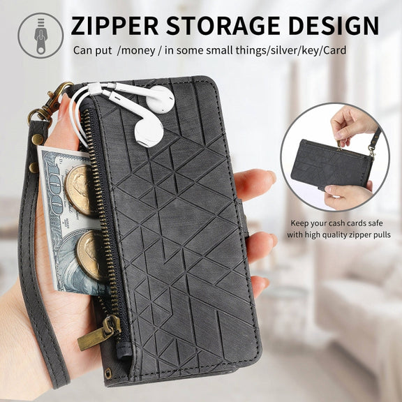 For Huawei Pura 70 Pro Geometric Zipper Wallet Side Buckle Leather Phone Case(Black)