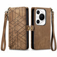 For Huawei Pura 70 Pro Geometric Zipper Wallet Side Buckle Leather Phone Case(Brown) - Huawei Cases by PMC Jewellery | Online Shopping South Africa | PMC Jewellery | Buy Now Pay Later Mobicred