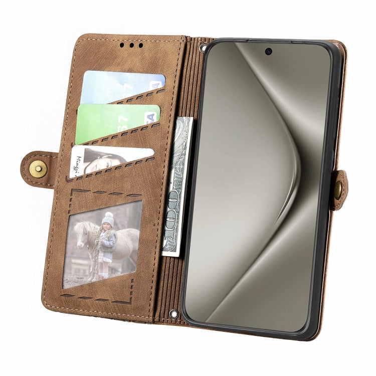 For Huawei Pura 70 Pro Geometric Zipper Wallet Side Buckle Leather Phone Case(Brown)