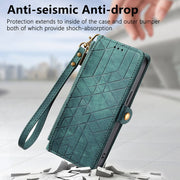 For Huawei Pura 70 Pro Geometric Zipper Wallet Side Buckle Leather Phone Case(Green)